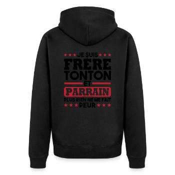 Frère tonton et Parrain - Veste à capuche bio Premium Unisexe - noir - Dos - Nico (187cm)