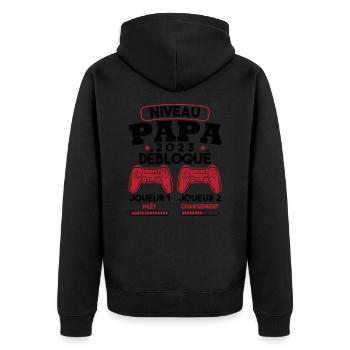 Niveau papa débloqué futur père 2023 - Veste à capuche bio Premium Unisexe - noir - Dos - Nico (187cm)