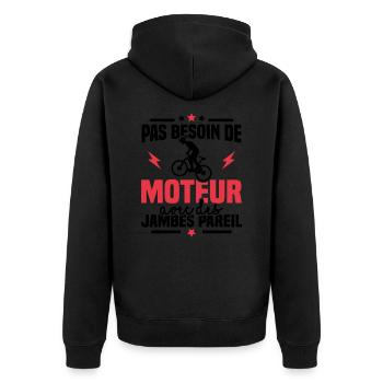 Humour cycliste, pas besoin de moteur - Veste à capuche bio Premium Unisexe - noir - Dos - Nico (187cm)