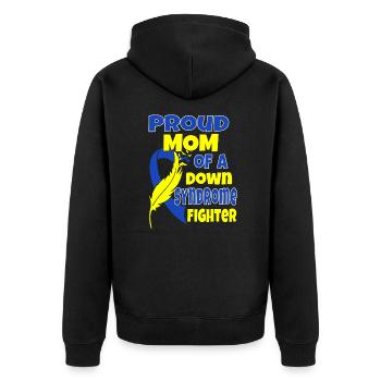 Proud Mother of a Down Syndrome Fighter Tshirt - Unisex Premium Organic Zip Hoodie - black - Back - Nico (187cm)