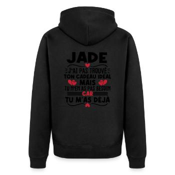 Jade j'ai pas trouvé ton cadeau idéal... - Veste à capuche bio Premium Unisexe - noir - Dos - Nico (187cm)