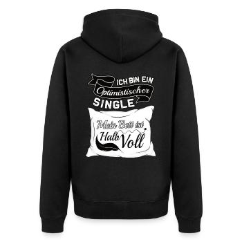 Optimistischer Single - Beziehung Status Statement - Unisex Premium Bio Zip Hoodie - Schwarz - Hinten - Nico (187cm)