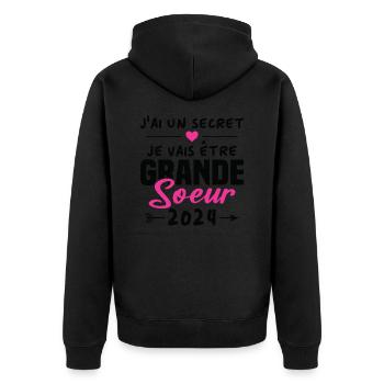 Je Vais être Grande Soeur 2024 - Veste à capuche bio Premium Unisexe - noir - Dos - Nico (187cm)