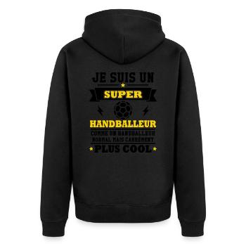 Je suis un super handballeur - Veste à capuche bio Premium Unisexe - noir - Dos - Nico (187cm)