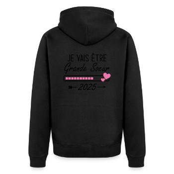Je Vais Être Grande Sœur 2025 - Veste à capuche bio Premium Unisexe - noir - Dos - Nico (187cm)