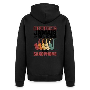 Un vieil homme avec un saxophone - Veste à capuche bio Premium Unisexe - noir - Dos - Nico (187cm)
