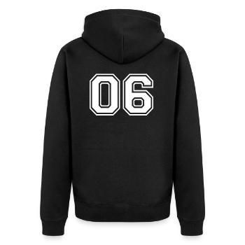 06 - FOOTBALL AMERICAIN - shirt design jersey - Veste à capuche bio Premium Unisexe - noir - Dos - Nico (187cm)