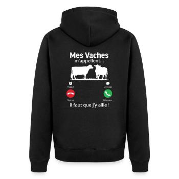mes vaches m'appellent il faut que j'y aille! - Veste à capuche bio Premium Unisexe - noir - Dos - Nico (187cm)