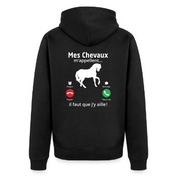 mes chevaux m'appellent il faut quẹ j'y aille! - Veste à capuche bio Premium Unisexe - noir - Dos - Nico (187cm)