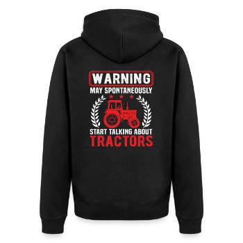 Warnung kann spontan von Traktoren sprechen - Unisex Premium Bio Zip Hoodie - Schwarz - Hinten - Nico (187cm)