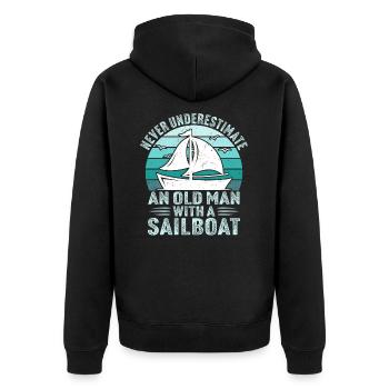 Unterschätze niemals einen alten Mann mit einem Segelboot - Unisex Premium Bio Zip Hoodie - Schwarz - Hinten - Nico (187cm)