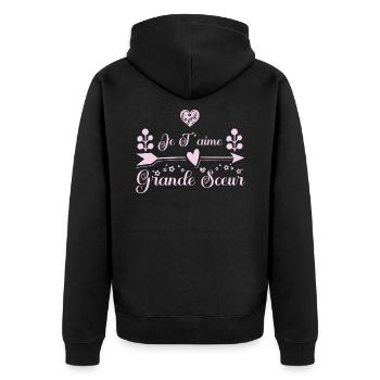 Je t'aime grande sœur. cadeau grande sœur. soeur. - Veste à capuche bio Premium Unisexe - noir - Dos - Nico (187cm)