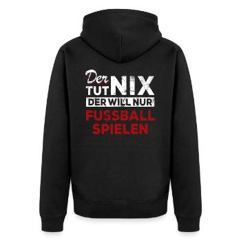 Der tut nix der will nur Fußball spielen - Spruch - Unisex Premium Bio Zip Hoodie - Schwarz - Hinten - Nico (187cm)