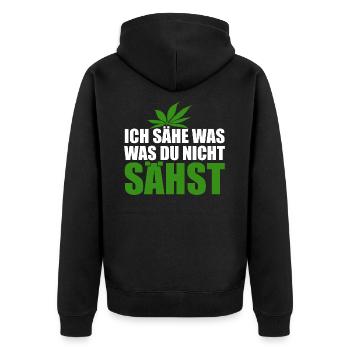 Cannabis, Ich sähe was was du nicht sähst, Hanf - Unisex Premium Bio Zip Hoodie - Schwarz - Hinten - Nico (187cm)