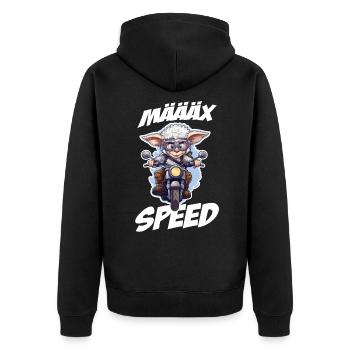 Motorrad Biker Bike Cooles Schaf Schafe - Unisex Premium Bio Zip Hoodie - Schwarz - Hinten - Nico (187cm)