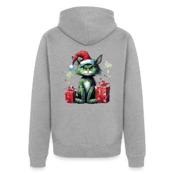 Katze Weihnachten Weihnachtselfe Geschenke Mütze - Unisex Premium Bio Zip Hoodie - Grau meliert - Hinten - Nico (187cm)