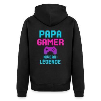Papa GAMER Niveau : Légende cadeau fête des pères - Veste à capuche bio Premium Unisexe - noir - Dos - Nico (187cm)