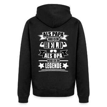 Opa vom Held zur Legende - Unisex Premium Bio Zip Hoodie - Schwarz - Hinten - Nico (187cm)