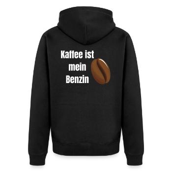 Kaffee ist mein Benzin - Unisex Premium Bio Zip Hoodie - Schwarz - Hinten - Nico (187cm)