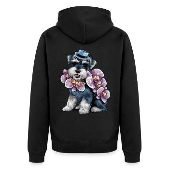 Cartoon Zwergschnauzer mit wundervollen Orchideen - Unisex Premium Bio Zip Hoodie - Schwarz - Hinten - Nico (187cm)