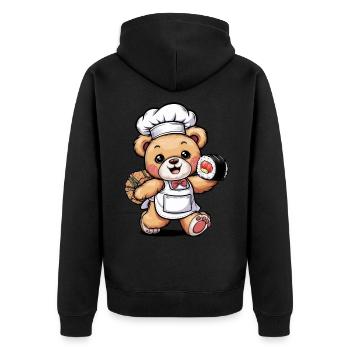 Sushi teddy bear loves Japanese food - Unisex Premium Organic Zip Hoodie - black - Back - Nico (187cm)