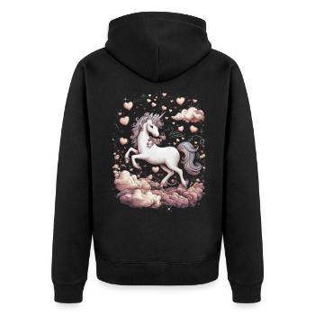 Magical Unicorn with Hearts - Unisex Premium Organic Zip Hoodie - black - Back - Nico (187cm)