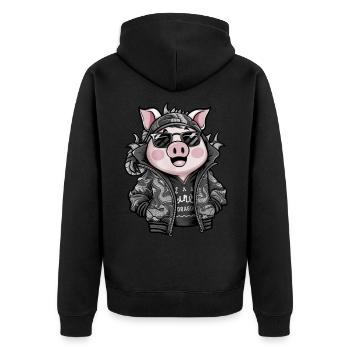 Cochon kawaii avec tenue de dragon cool - Veste à capuche bio Premium Unisexe - noir - Dos - Nico (187cm)
