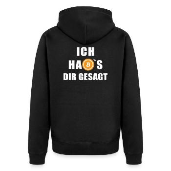 Bitcoin Logo - Ich hab's dir gesagt - Unisex Premium Bio Zip Hoodie - Schwarz - Hinten - Nico (187cm)