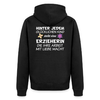 Erzieherin - Unisex Premium Bio Zip Hoodie - Schwarz - Hinten - Nico (187cm)