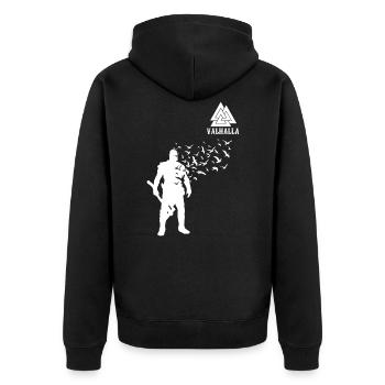 Valhalla Wikinger Axt Krieger Geschenk - Unisex Premium Bio Zip Hoodie - Schwarz - Hinten - Nico (187cm)