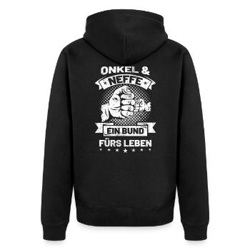 Onkel & Neffe ein Bund fürs Leben - Unisex Premium Bio Zip Hoodie - Schwarz - Hinten - Nico (187cm)