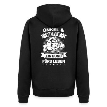 Onkel & Neffe - Unisex Premium Bio Zip Hoodie - Schwarz - Hinten - Nico (187cm)