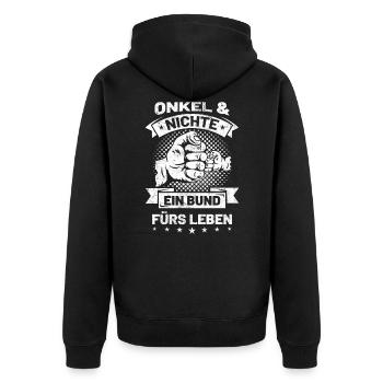 Onkel & Nichte - Unisex Premium Bio Zip Hoodie - Schwarz - Hinten - Nico (187cm)