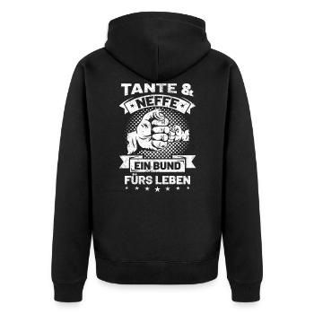 Tante Neffe Patin Patentante Taufe Geschenkidee - Unisex Premium Bio Zip Hoodie - Schwarz - Hinten - Nico (187cm)