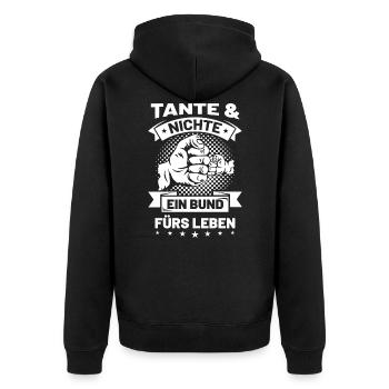 Tante & Nichte ein Bund fürs Leben - Unisex Premium Bio Zip Hoodie - Schwarz - Hinten - Nico (187cm)