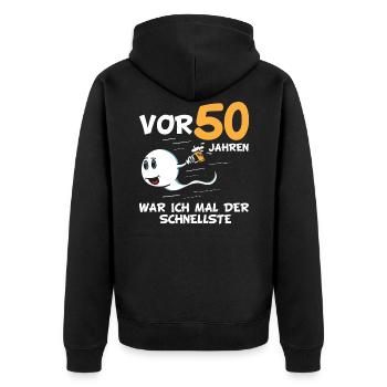 50 Geburtstag lustige Sprüche - Unisex Premium Bio Zip Hoodie - Schwarz - Hinten - Nico (187cm)