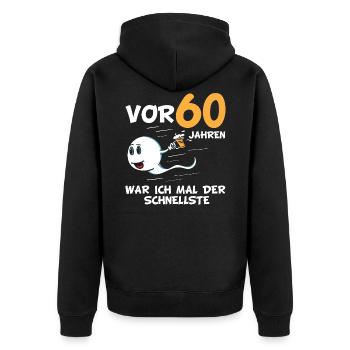 60 Geburtstag lustige Sprüche Geschenkidee - Unisex Premium Bio Zip Hoodie - Schwarz - Hinten - Nico (187cm)