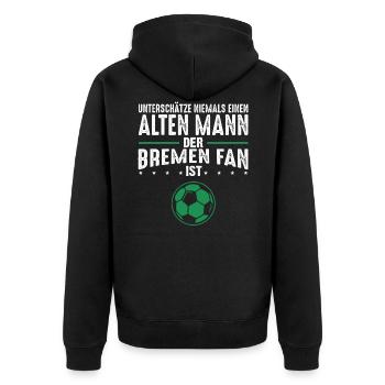 Alter Mann - Bremen Fan | Retro Vintage Fußball - Unisex Premium Bio Zip Hoodie - Schwarz - Hinten - Nico (187cm)