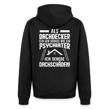 Dachdecker | Lustige Sprüche - Unisex Premium Bio Zip Hoodie - Schwarz - Hinten - Nico (187cm)