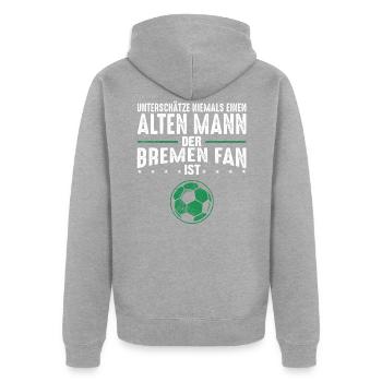 Bremen Fan Fußballfan Fanclub Männer Geschenk - Unisex Premium Bio Zip Hoodie - Grau meliert - Hinten - Nico (187cm)