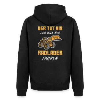 Baustelle Geschenk - Unisex Premium Bio Zip Hoodie - Schwarz - Hinten - Nico (187cm)