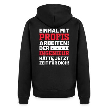 Ingenieur | Lustiges Ingenieur Sprüche Geschenk - Unisex Premium Bio Zip Hoodie - Schwarz - Hinten - Nico (187cm)