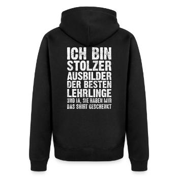 Stolzer Ausbilder | Lustige Ausbilder Geschenkidee - Unisex Premium Bio Zip Hoodie - Schwarz - Hinten - Nico (187cm)
