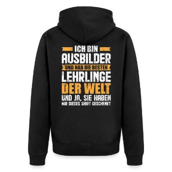 Ausbilder Jubiläum Geschenk - Unisex Premium Bio Zip Hoodie - Schwarz - Hinten - Nico (187cm)