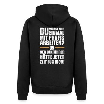 Beruf - Lokführer | Lustige Lokführer Sprüche - Unisex Premium Bio Zip Hoodie - Schwarz - Hinten - Nico (187cm)