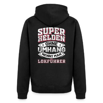 Lokführer | Vintage Retro - Unisex Premium Bio Zip Hoodie - Schwarz - Hinten - Nico (187cm)