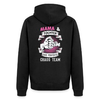 Mama & Tochter Partnerlook Geschenkidee - Unisex Premium Bio Zip Hoodie - Schwarz - Hinten - Nico (187cm)