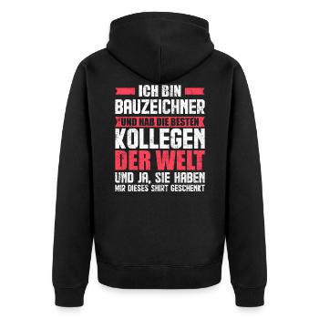 Bauzeichner Spruch - Unisex Premium Bio Zip Hoodie - Schwarz - Hinten - Nico (187cm)