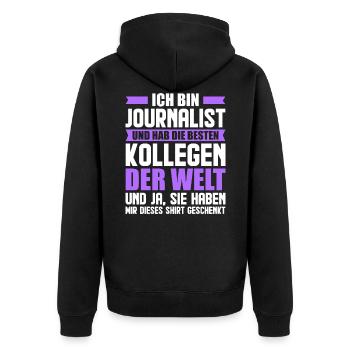 Journalist Journalismus Reporter Zeitung - Unisex Premium Bio Zip Hoodie - Schwarz - Hinten - Nico (187cm)