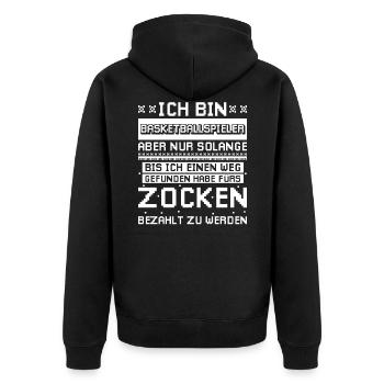 Basketball Gaming Gamer Basketballer Geschenkidee - Unisex Premium Bio Zip Hoodie - Schwarz - Hinten - Nico (187cm)